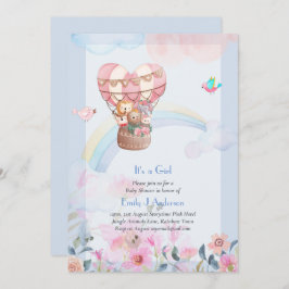 Hübsche Heißluftballon Tiere Baby Girl Dusche Einladung