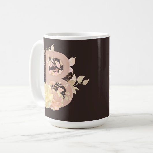 Hübsche hellbeige farbige Rose Buchstabe B Kaffeetasse (Vorderseite Links)
