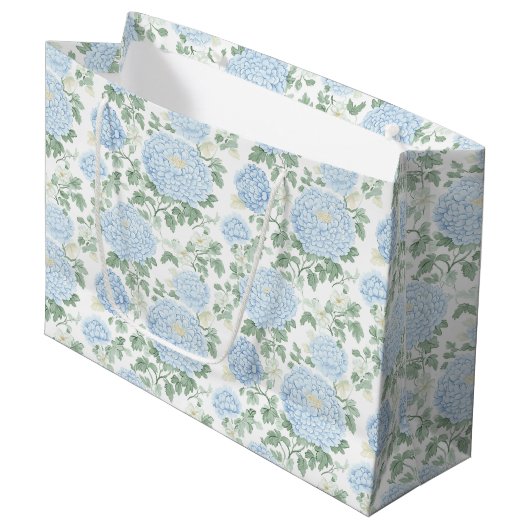 Hübsche Hellblaue Florale Hochzeit Große Geschenktüte (Vorderseite Schrägansicht)