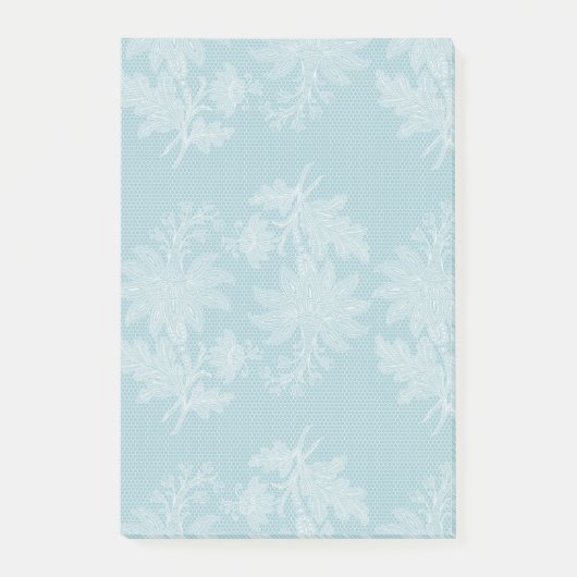 Hübsche hellblaue weiße Blumen-Faux-Spitze   Post-it Klebezettel (Vorderseite)