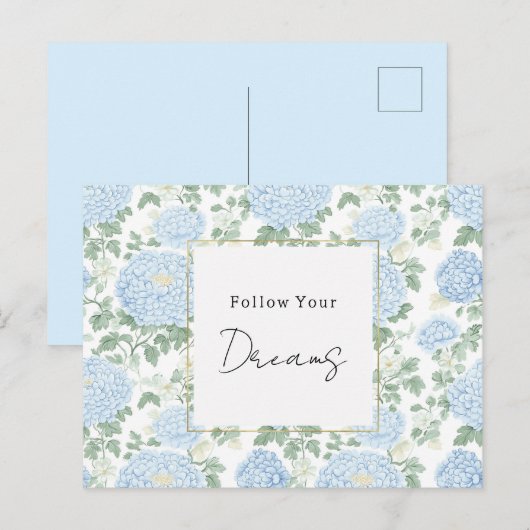 Hübsche hellblaue weiße Blumen Träume Postkarte (Vorne/Hinten)