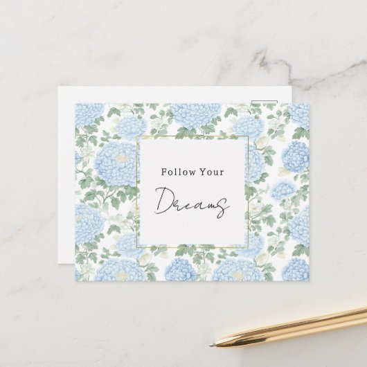 Hübsche Hellblaue Weiße Blumen Träume Postkarte (Vorderseite/Rückseite Beispiel)
