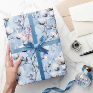 Hübsche Hellblaue Weiße Florale Hochzeitsdusche Geschenkpapier