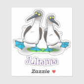 Hübsche, hellblaufüßige Boobies tanzen Cartoon Aufkleber (Blatt)