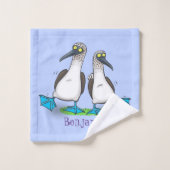 Hübsche, hellblaufüßige Boobies tanzen Cartoon Badhandtuch Set (Waschlappen)