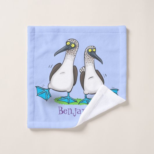 Hübsche, hellblaufüßige Boobies tanzen Cartoon Badhandtuch Set (Waschlappen)