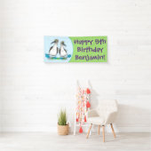 Hübsche, hellblaufüßige Boobies tanzen Cartoon Banner (Insitu)