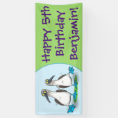 Hübsche, hellblaufüßige Boobies tanzen Cartoon Banner (Vertikal)