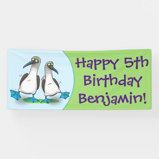 Hübsche, hellblaufüßige Boobies tanzen Cartoon Banner (Horizontal)