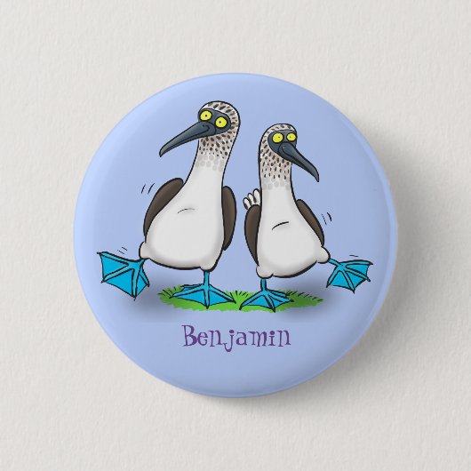 Hübsche, hellblaufüßige Boobies tanzen Cartoon Button (Vorderseite)