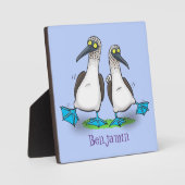 Hübsche, hellblaufüßige Boobies tanzen Cartoon Fotoplatte (Vorderseite)