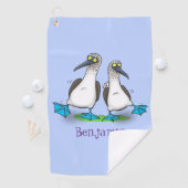 Hübsche, hellblaufüßige Boobies tanzen Cartoon Golfhandtuch (Insitu)