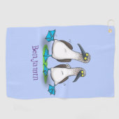 Hübsche, hellblaufüßige Boobies tanzen Cartoon Golfhandtuch (Horizontal)