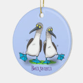 Hübsche, hellblaufüßige Boobies tanzen Cartoon Keramik Ornament (Links)
