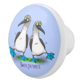 Hübsche, hellblaufüßige Boobies tanzen Cartoon Keramikknauf (Rechts)