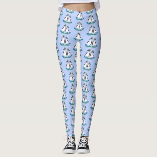 Hübsche, hellblaufüßige Boobies tanzen Cartoon Leggings (Vorderseite)