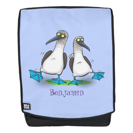 Hübsche, hellblaufüßige Boobies tanzen Cartoon Rucksack (Vorderseite)