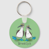 Hübsche, hellblaufüßige Boobies tanzen Cartoon Schlüsselanhänger (Vorderseite)