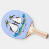 Hübsche, hellblaufüßige Boobies tanzen Cartoon Tischtennis Schläger (Seitenansicht)