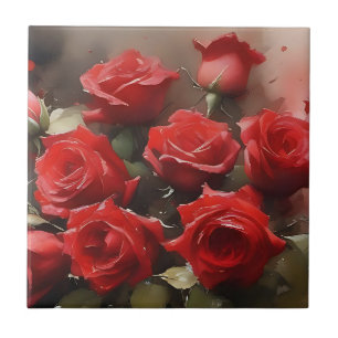 Hübsche helle rote Rosen Aquarellmalerei Fliese