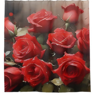 Hübsche helle rote Rosen Garten Aquarellmalerei Duschvorhang