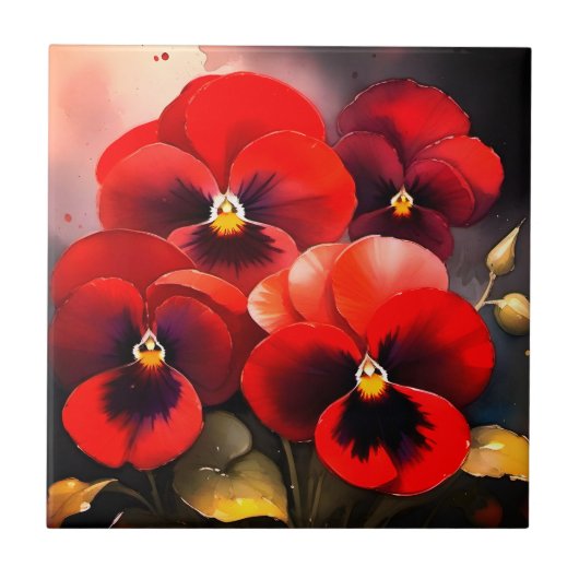 Hübsche helle rote Stiefmütterchen-Aquarellmalerei Fliese (Vorderseite)
