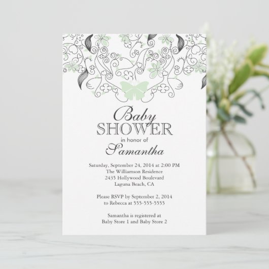 Hübsche, hellgrüne Schmetterlingsmassendusche Einladung (Stehend Vorderseite)