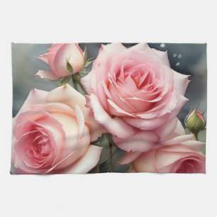 Hübsche hellrosa Rose Aquarellmalerei Geschirrtuch