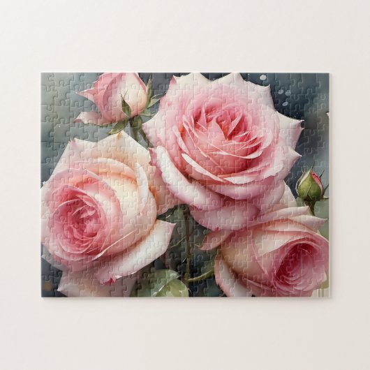Hübsche hellrosa Rose Aquarellmalerei Puzzle (Horizontal)