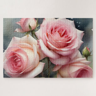 Hübsche hellrosa Rose Aquarellmalerei Puzzle
