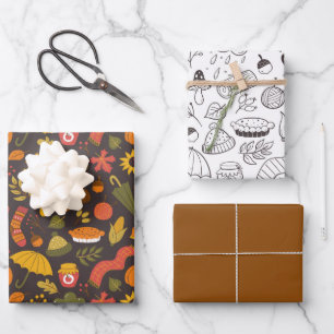 Hübsche Herbst-Doodle Geschenkpapier Set