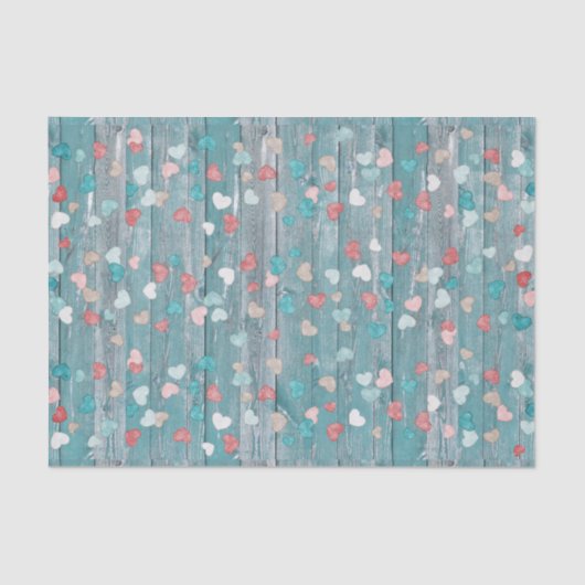 Hübsche Herzen auf rustikalem Blauholz Seidenpapier (Vorderseite)