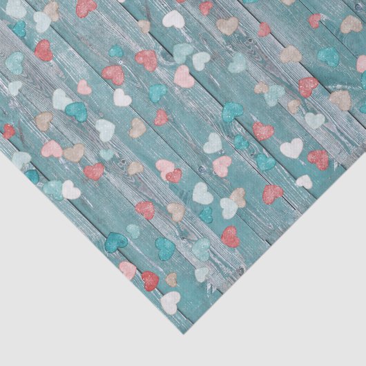 Hübsche Herzen auf rustikalem Blauholz Seidenpapier (Ausschnitt)