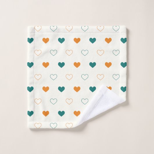 Hübsche Herzen / grüne Orangencreme Badhandtuch Set (Waschlappen)