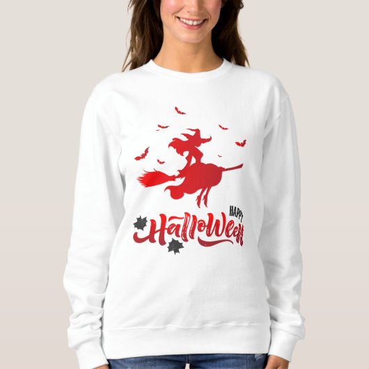 Hübsche Hexe Flying Broom Happy Halloween Sweatshirt (Vorderseite)