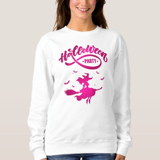 Hübsche Hexe Flying Broom Happy Halloween Sweatshirt (Vorderseite)