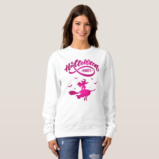 Hübsche Hexe Flying Broom Happy Halloween Sweatshirt (Vorne ganz)