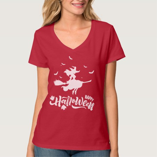 Hübsche Hexe Flying Broom Happy Halloween T - Shir T-Shirt (Vorderseite)