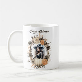 Hübsche Hexe im Halloween-Kranz Kaffeetasse