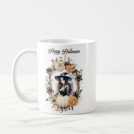 Hübsche Hexe im Halloween-Kranz Kaffeetasse (Links)
