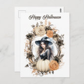 Hübsche Hexe im Halloween-Kranz Postkarte (Vorne/Hinten)