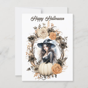 Hübsche Hexe im Halloween-Kranz Postkarte