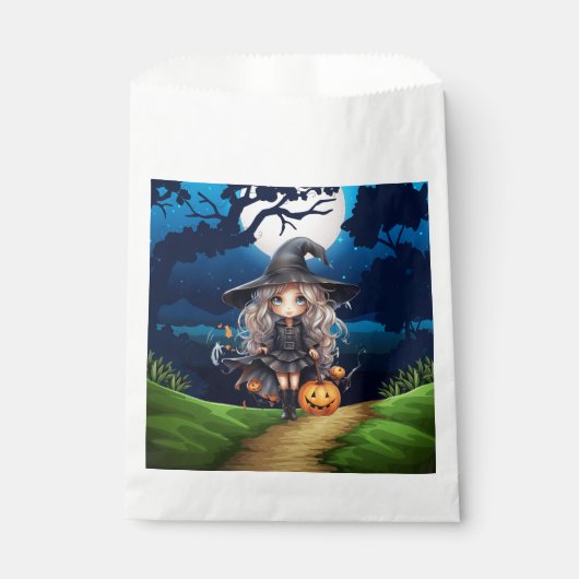 Hübsche Hexe im Wald glückliches Halloween Geschenktütchen (Vorderseite)