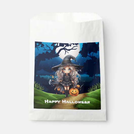 Hübsche Hexe im Wald glückliches Halloween Geschenktütchen (Vorderseite)
