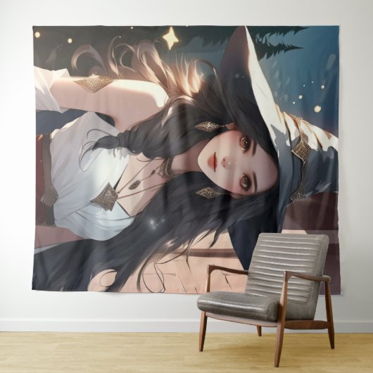 Hübsche Hexe in Weiße Mauer Wandteppich (Beispiel (Horizontal))