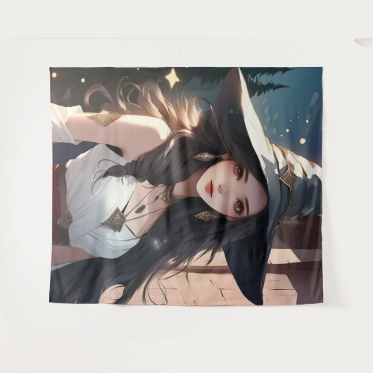 Hübsche Hexe in Weiße Mauer Wandteppich (Vorderseite (Horizontal))