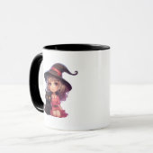 Hübsche Hexe mit schwarzem KatzenHalloween Tasse (Vorderseite Links)