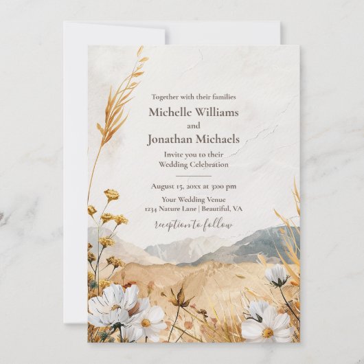 Hübsche Hochzeit der Wildblume Boho Einladung (Vorderseite)