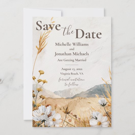 Hübsche Hochzeit der Wildblume Boho Save The Date (Vorderseite)