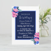 Hübsche Hochzeit in Blau und Rosa Einladung (Stehend Vorderseite)